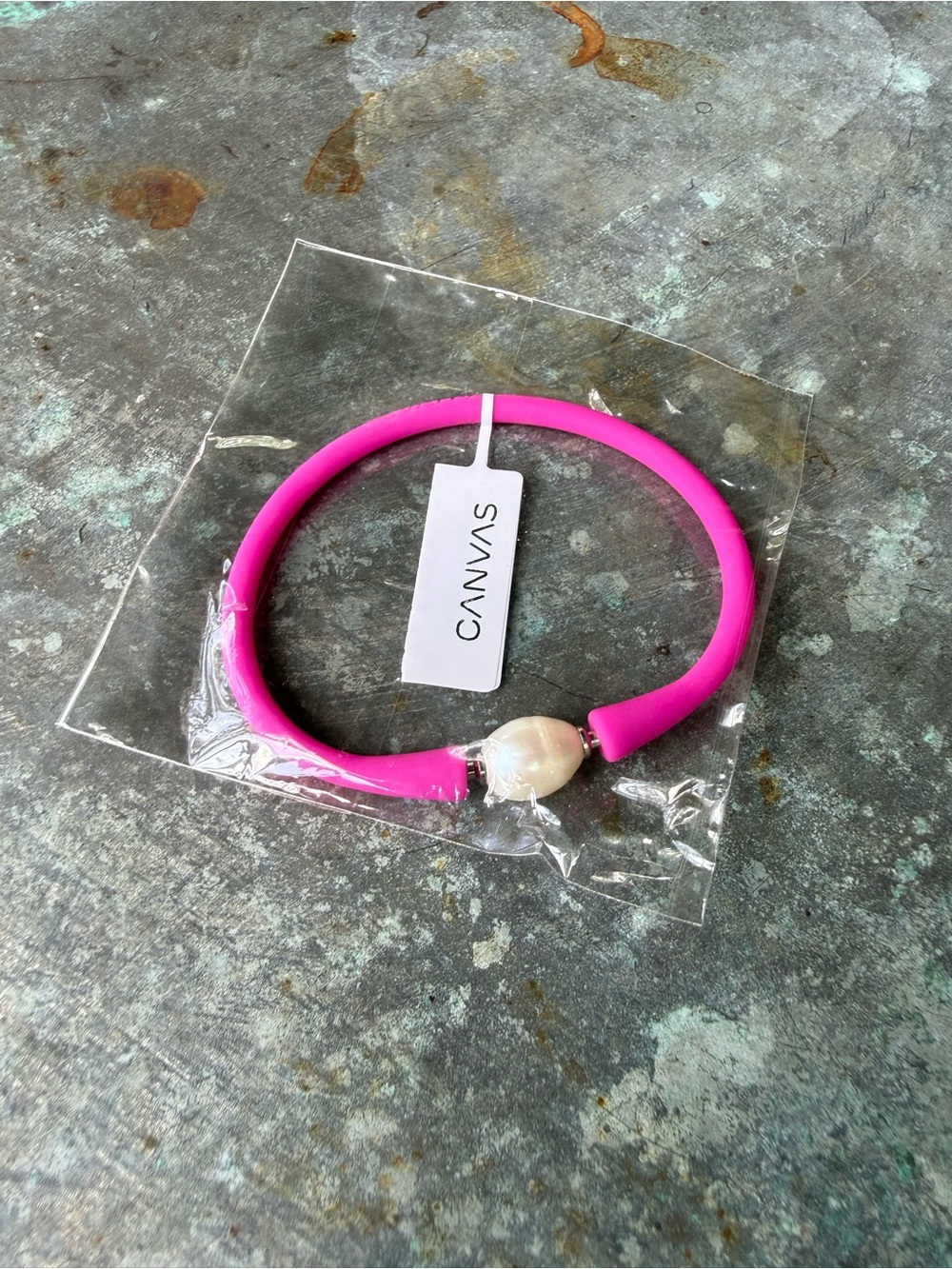 Canvas Hot Pink Pearl Accent Silicone Bracelet